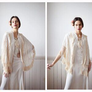 Antique Silk Piano Shawl Cape | OS